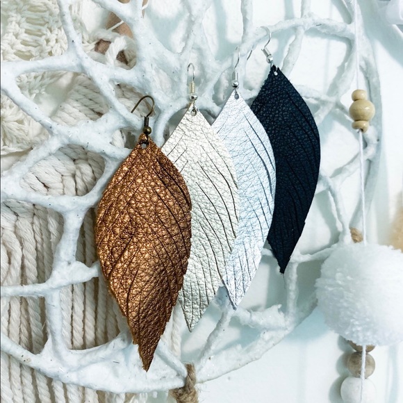 Platinum Feather Earrings // 100% Genuine Leather - Picture 2 of 2